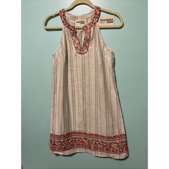 Savanna Jane Women's Small Dress Embroidered Boho Resort Hippie Aztec Striped - Picture 1 of 10